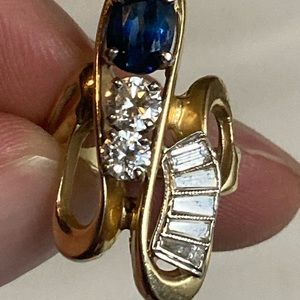 Stunning Vintage Sapphire & Diamond Ring 14k Yellow Gold